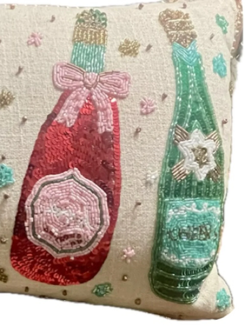 Cynthia Rowley Holiday Bottle Sequin Embroidered Decorative Pillow - Green & Red